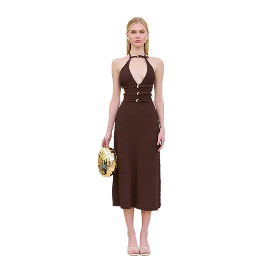 Damen Midikleid mit verstellbarem Halterneck und eleganten Details EB