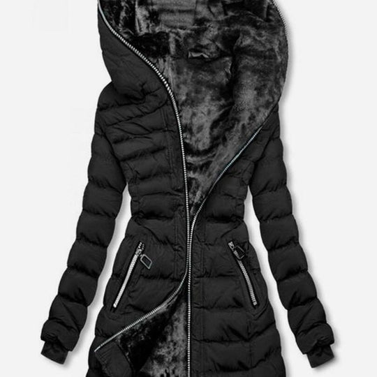 Damen gefütterte Winterjacke mit hohem Kragen und stilvollen Reißverschlusstaschen EB