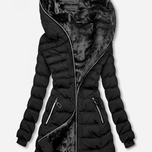Damen gefütterte Winterjacke mit hohem Kragen und stilvollen Reißverschlusstaschen EB