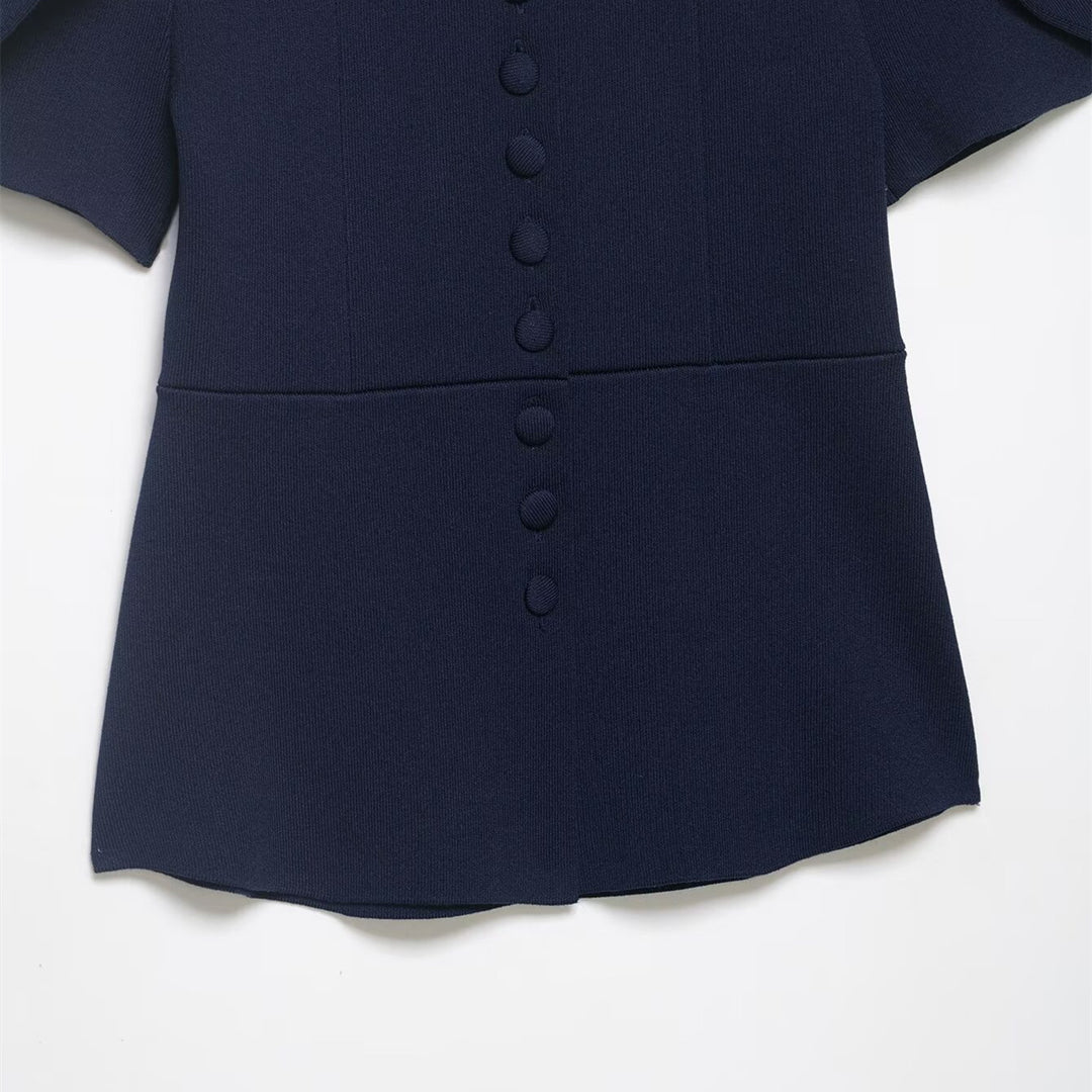 Damenbluse mit strukturierten Puffärmeln und Knopfdetail EB