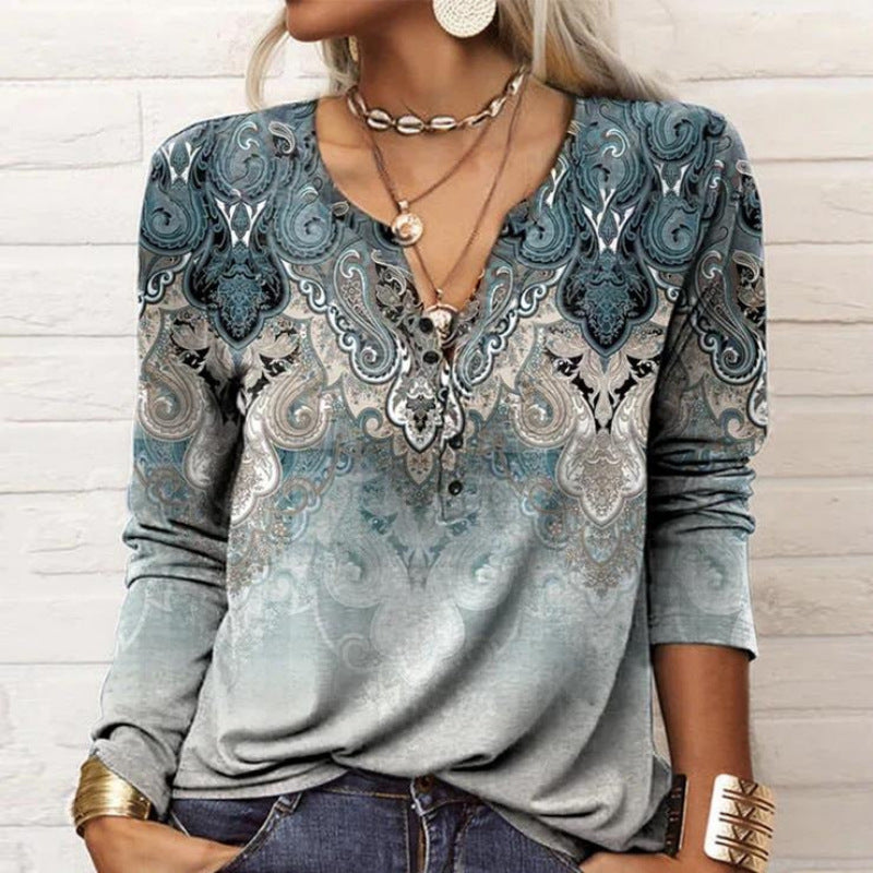 Damen langärmliges Casual-Shirt mit verspieltem Muster EB