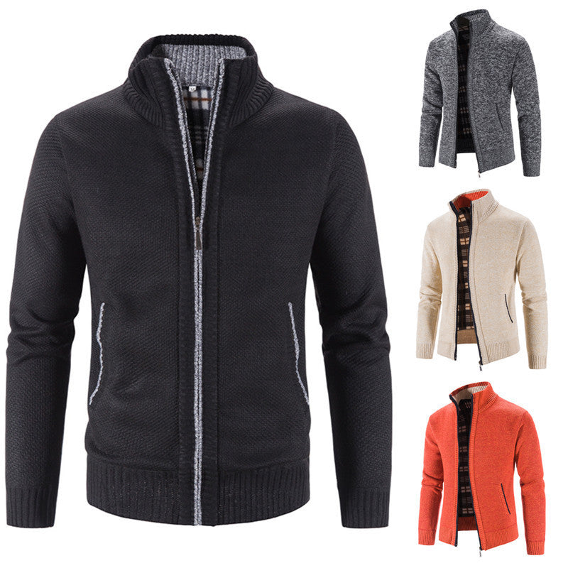 Herren Strickjacke mit strukturiertem Muster und hohem Stehkragen EB