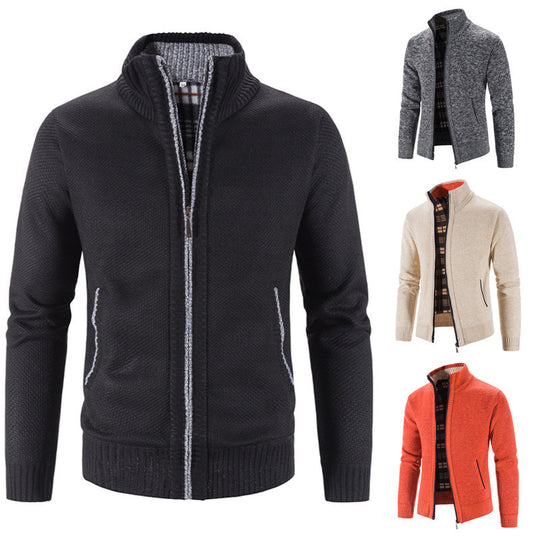 Herren Strickjacke mit strukturiertem Muster und hohem Stehkragen EB