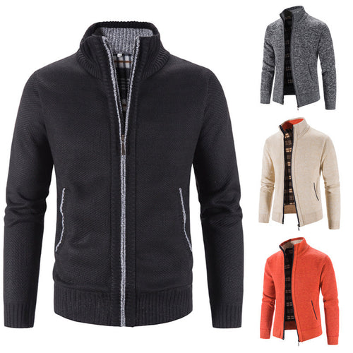 Herren Strickjacke mit strukturiertem Muster und hohem Stehkragen EB