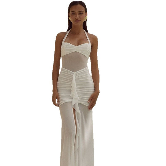 Damen Maxi-Kleid mit tiefem Schlitz und eleganter Raffung EB