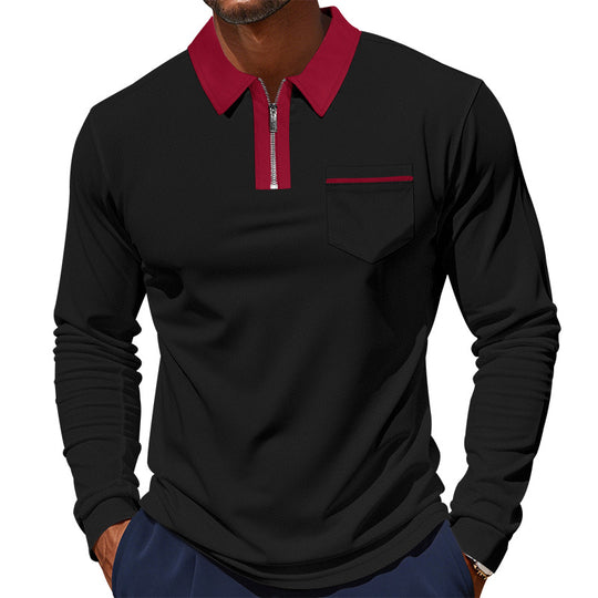 Herren nan elegantes Langarm-Poloshirt mit verdecktem Halbzip, strukturierter Piqué-Optik und dezenter Brusttasche EB