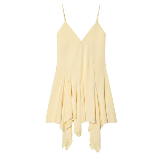 Damen fließendes Spaghetti-Trägerkleid mit asymmetrischem Saum und elegantem Faltenwurf EB