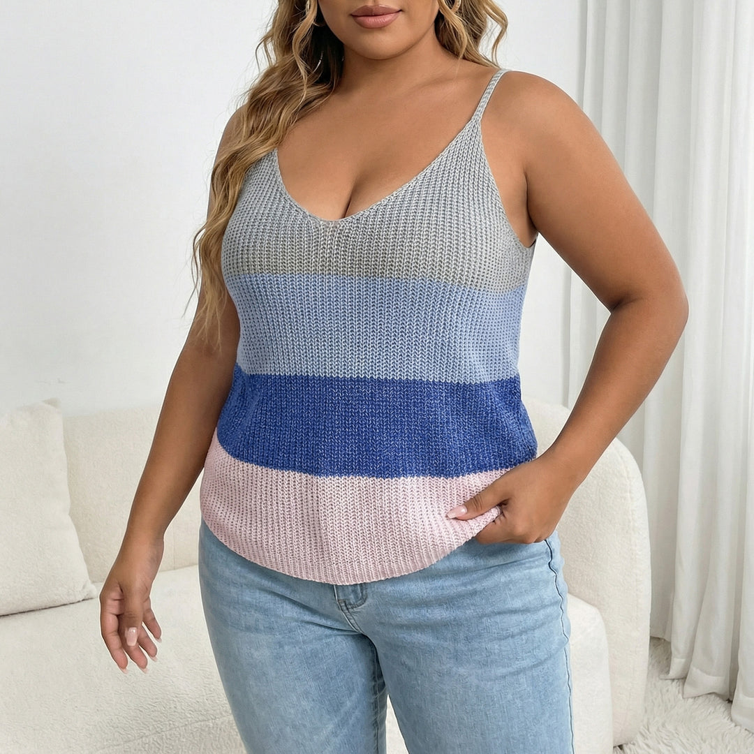 Damen luftiges Stricktop mit V-Ausschnitt und buntem Muster EB