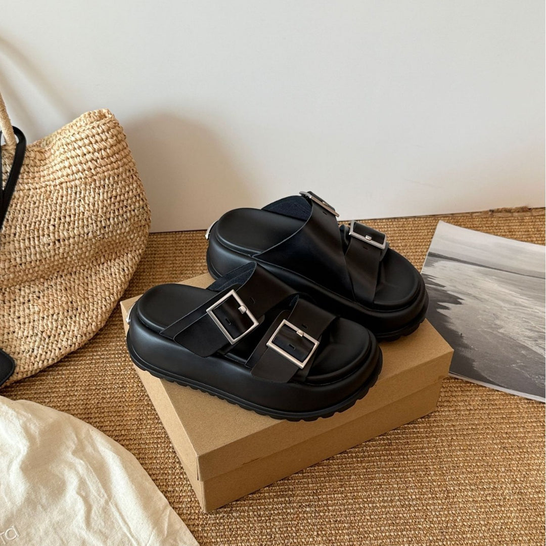 Damen Komfortable Sandalen mit elegantem Riemen und modischen Schnallen EB