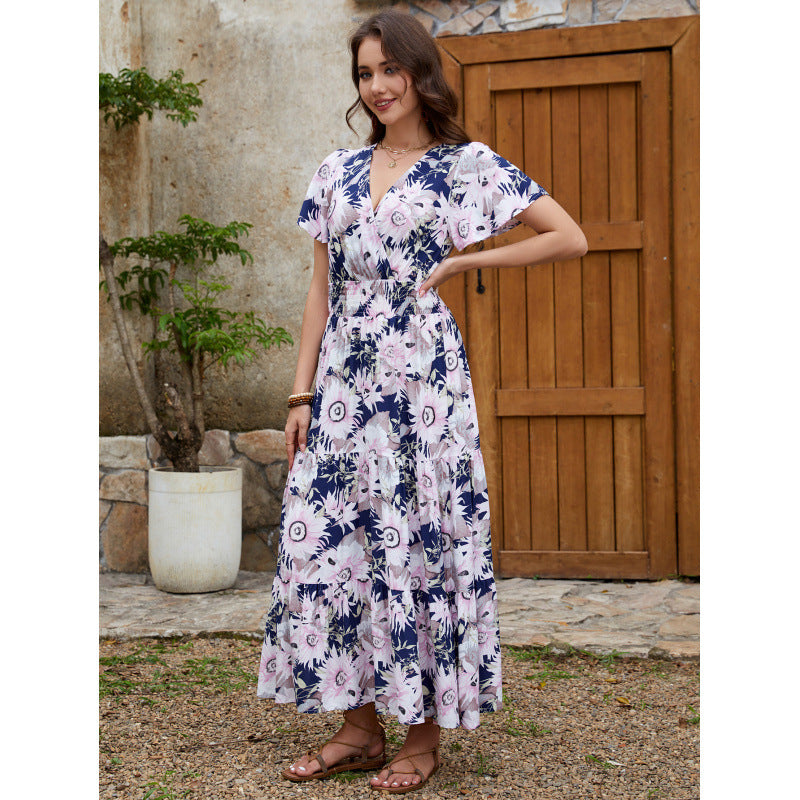 Damen Maxikleid mit geschlitztem Saum und floralem Design EB
