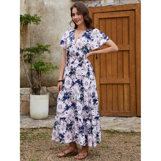 Damen Maxikleid mit geschlitztem Saum und floralem Design EB