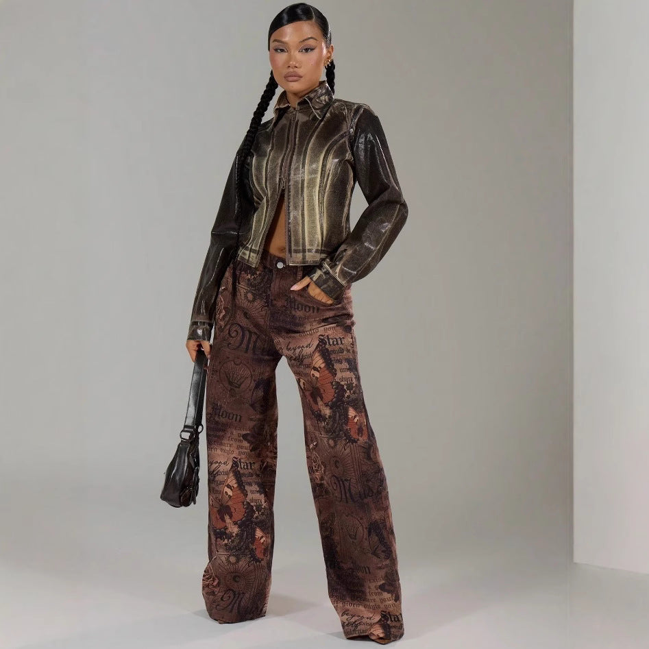 Damen modische Jacke mit strukturiertem Design und praktischen Reißverschluss EB