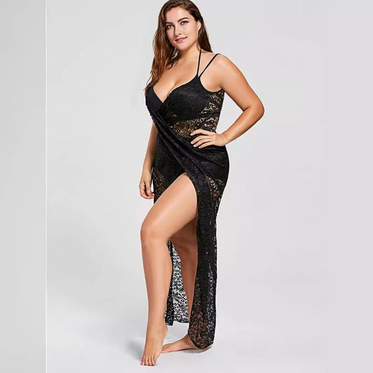 Damen eleganter durchsichtiger Spitzen-Strandüberwurf EB