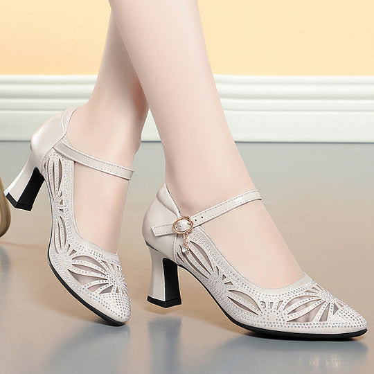 Damen Elegant verziertes Mary Jane Pumps mit Blockabsatz EB
