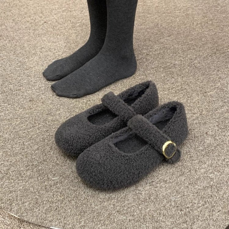 Damen Flauschige Hausschuhe mit modischem Riemendesign und wärmendem Innenfutter EB