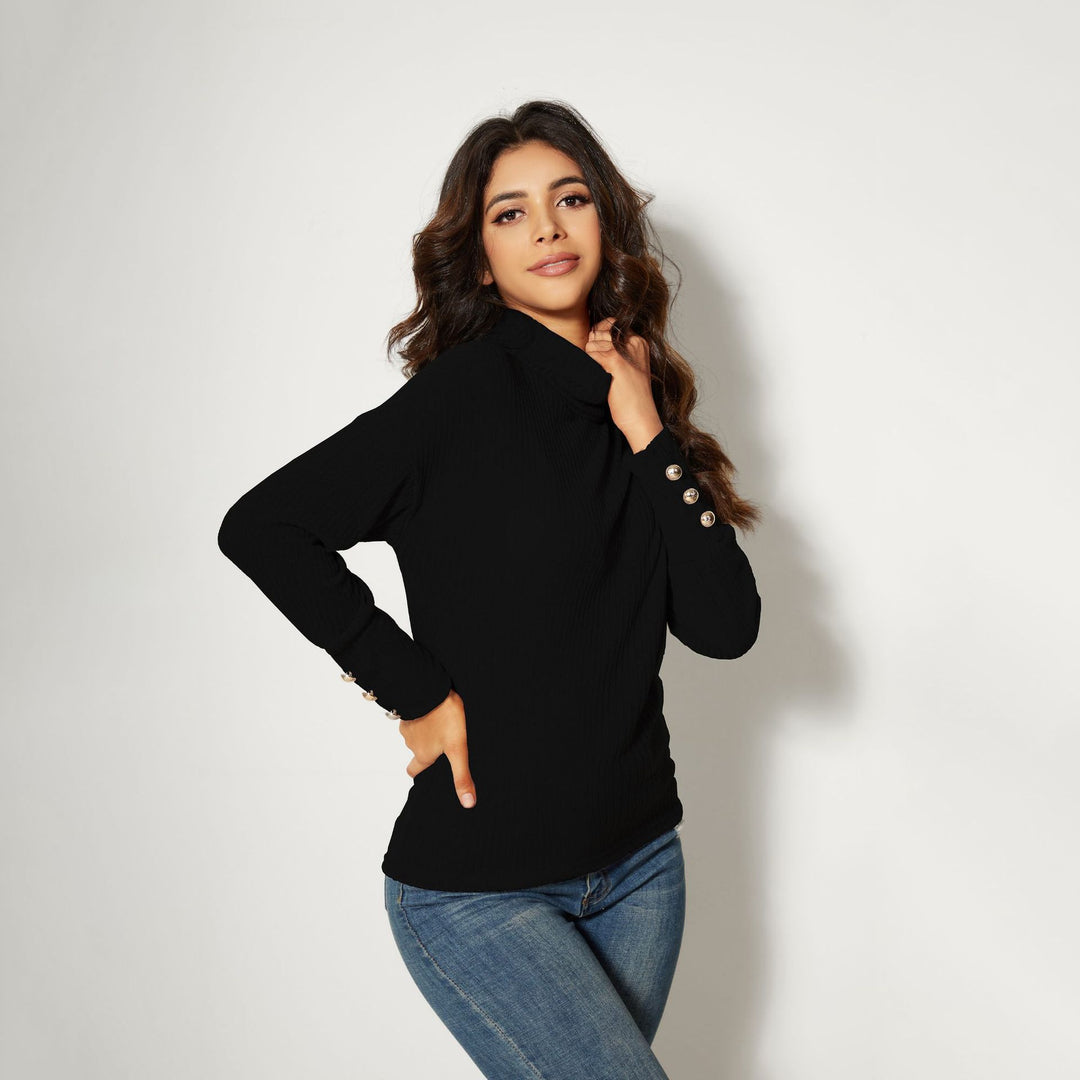 Damen Moderner Rollkragenpullover mit Knopfdetails EB