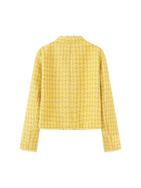 Damen stilvolle Kurzjacke im strukturierten Tweed-Design mit dekorativen Knöpfen EB