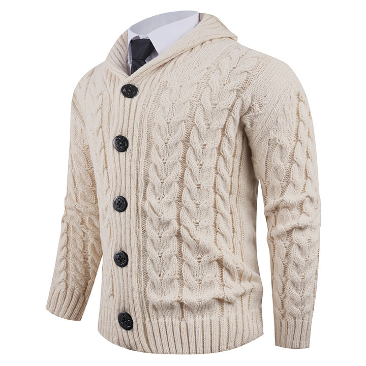 Herren Strickjacke mit Zopfmuster und schickem Schalkragen EB