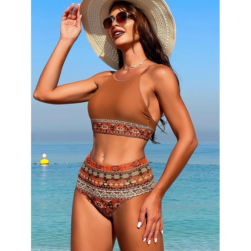 Damen Hochgeschnittener Bikini mit modischem Banddesign EB