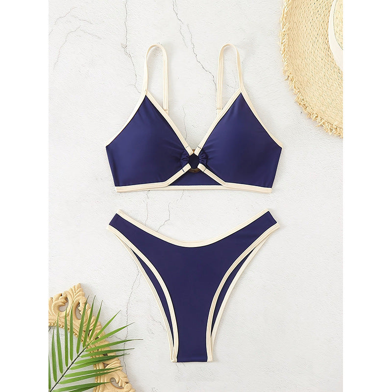 Damen Triangel-Bikini-Set mit elegantem Knoten und hohem Beinausschnitt EB