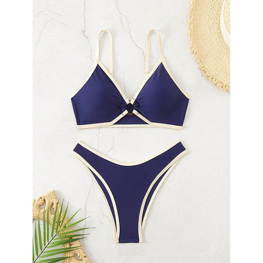 Damen Triangel-Bikini-Set mit elegantem Knoten und hohem Beinausschnitt EB