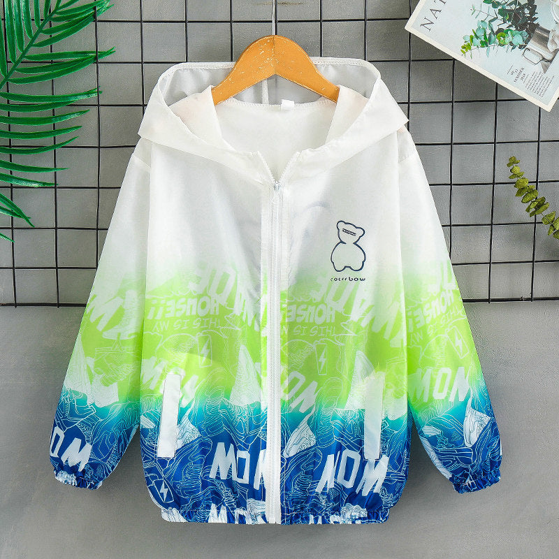 Unisex nan leichte Kapuzenjacke mit Comic-Bären-Print, Windbreaker-Stoff und elastischem Saum  EB