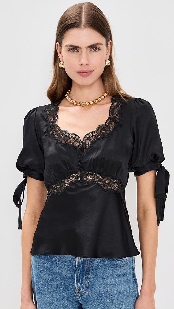 Damen Satinbluse mit Spitzenakzenten R&B