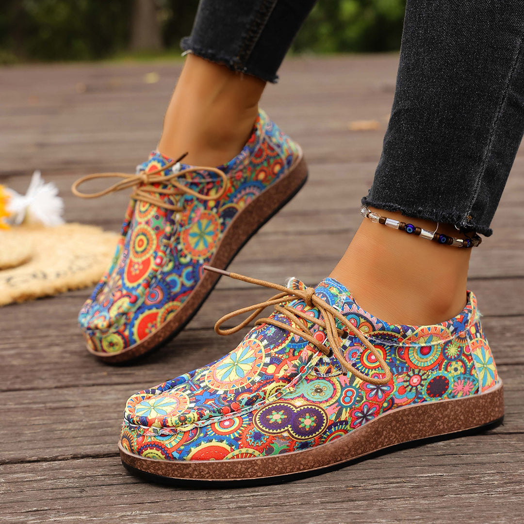 Damen modische Schnürschuhe mit floralem Muster und komfortabler Sohle EB