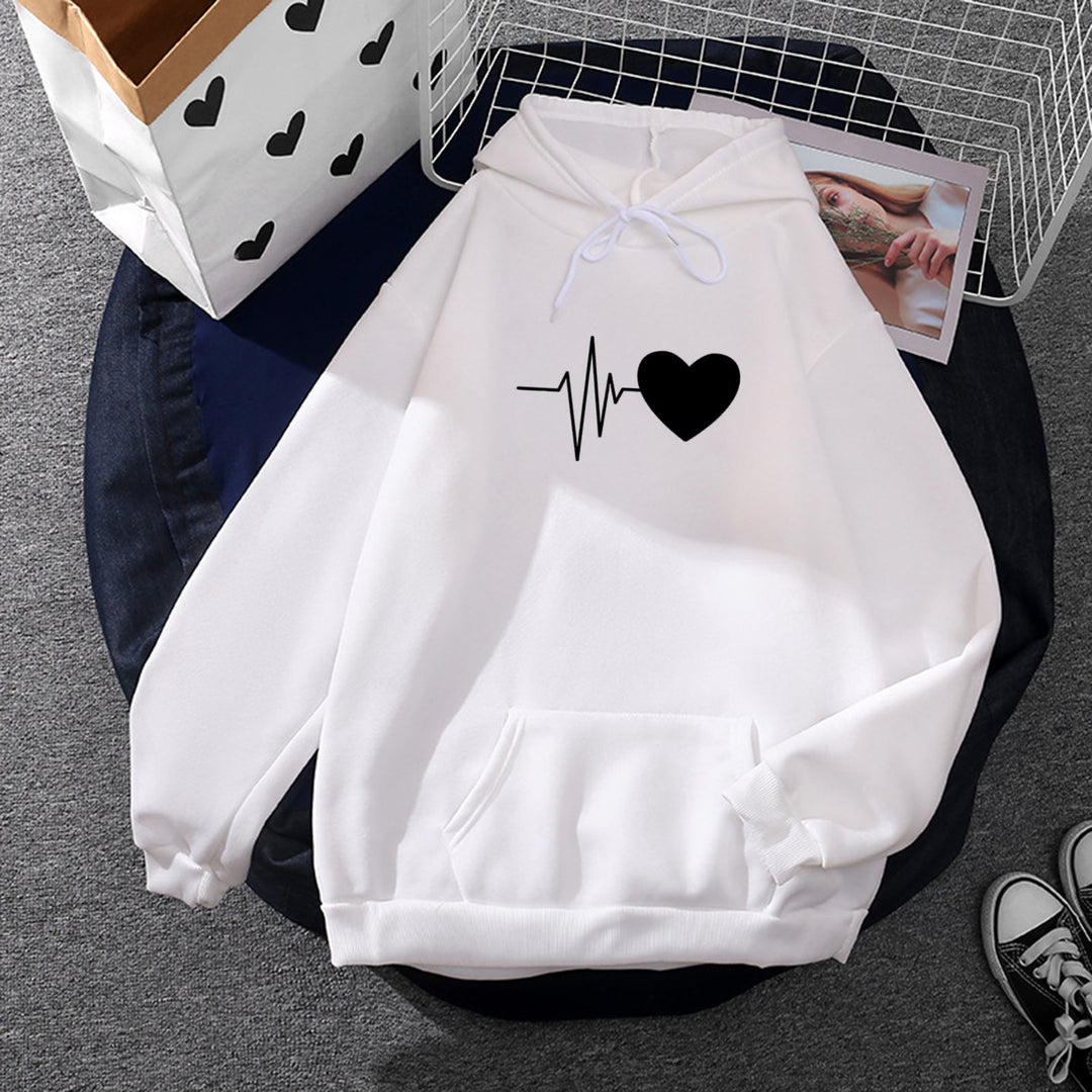 Damen nan Kapuzenpullover mit Fingerherz-Print, Oversize-Schnitt und Kängurutasche EB