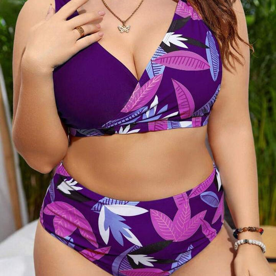Damen Hochgeschnittener Bikini mit Wickeldesign und floralem Muster EB