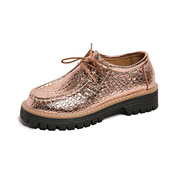 Damen Modische Schnürschuhe mit schimmerndem Schlangenleder-Design EB
