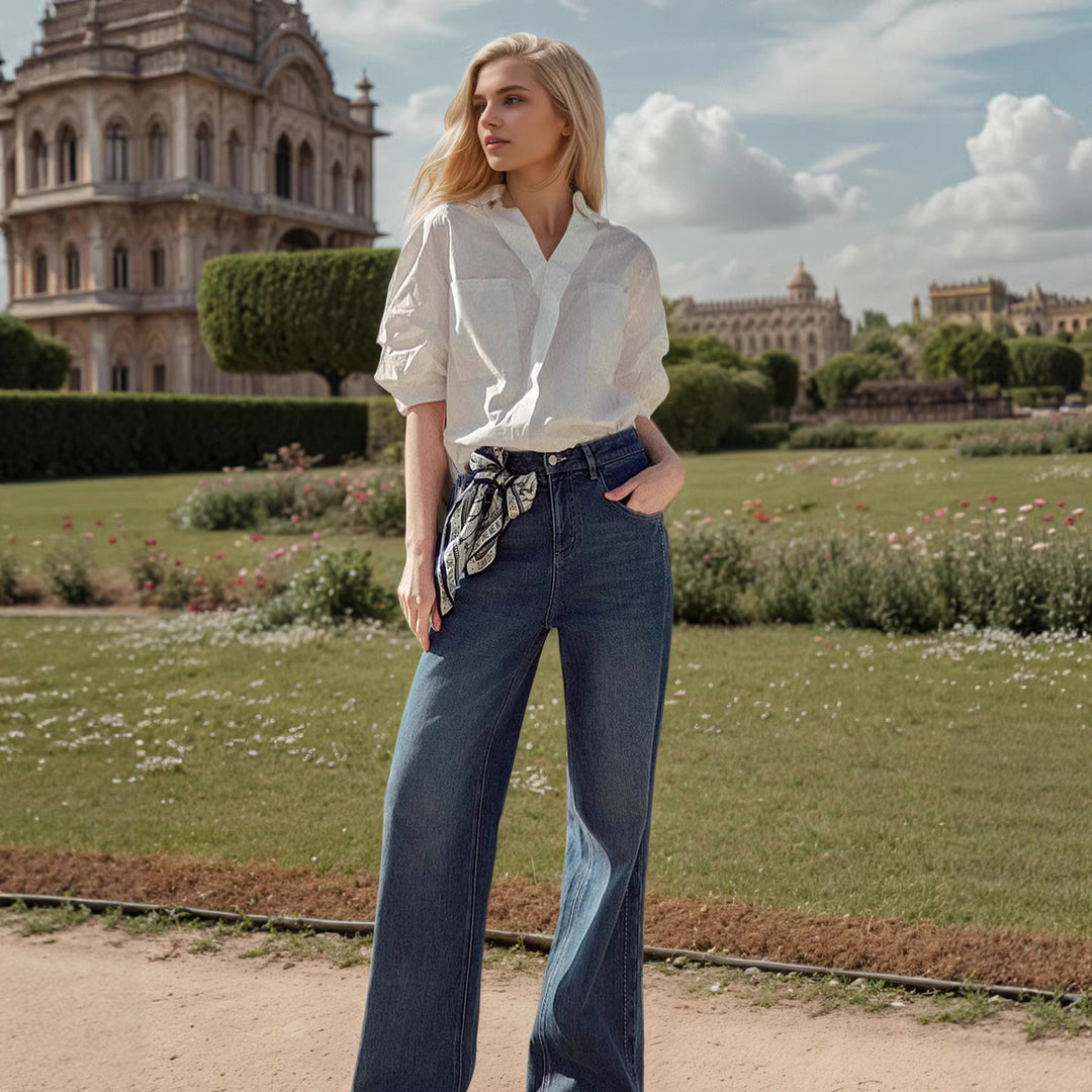 Damen Elegante Oversized Bluse aus hochwertigem Baumwollmix mit verdeckter Knopfleiste EB