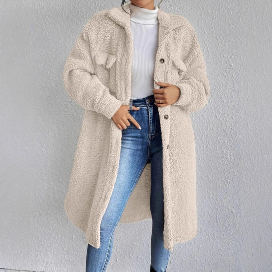 Damen Weiche und gemütliche Teddyjacke im Long-Format EB