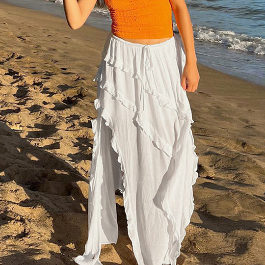 Damen Luftiger Chiffon-Rock mit voluminösem Rüschensaum EB