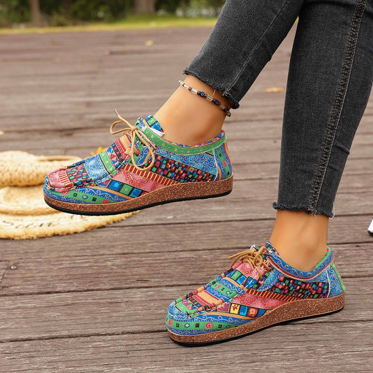 Damen modische Schnürschuhe mit floralem Muster und komfortabler Sohle EB