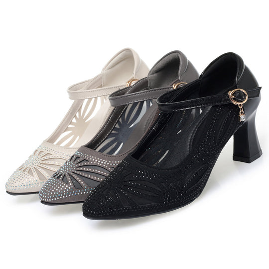 Damen Elegant verziertes Mary Jane Pumps mit Blockabsatz EB