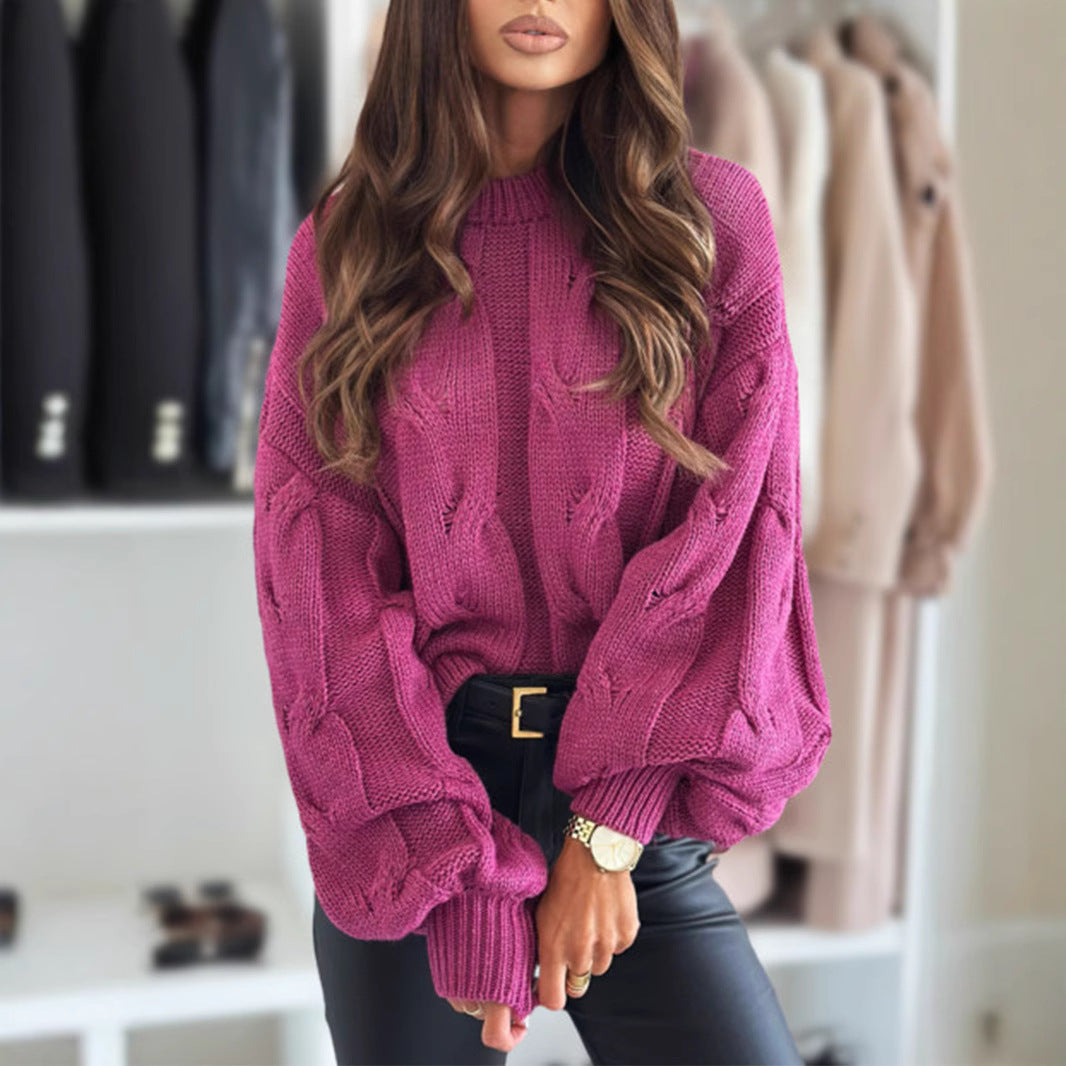 Damen Strickpullover mit Kabelmuster und Oversized-Schnitt EB