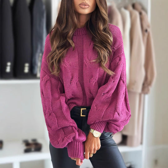 Damen Strickpullover mit Kabelmuster und Oversized-Schnitt EB