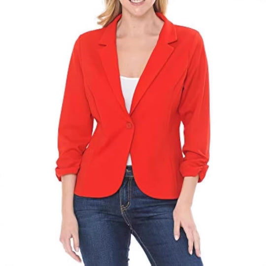 Damen taillierter Jersey-Blazer mit Ein-Knopf-Verschluss und dreiviertelärmeln EB