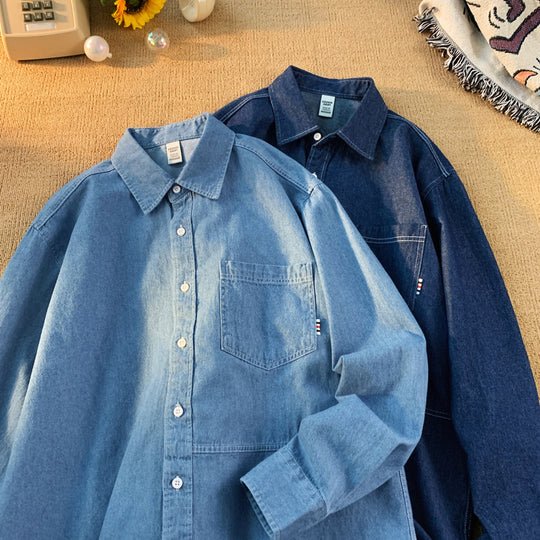 Herren Denim Longsleeve Hemd mit klassischem Button-Down-Kragen EB
