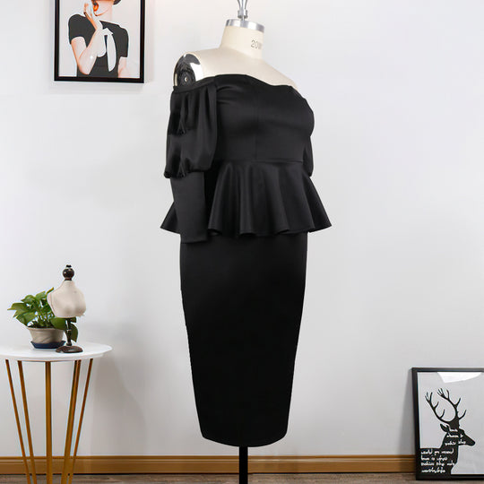 Damen Figurbetontes Peplum Kleid mit Off-Shoulder Ausschnitt EB