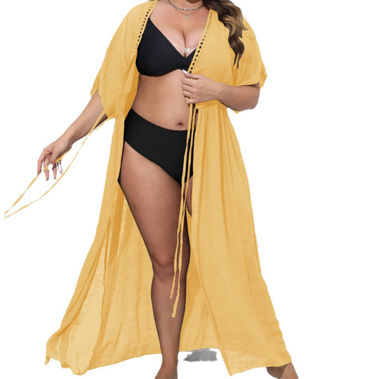 Damen luftiger Strandkimono mit Häkelverzierungen EB