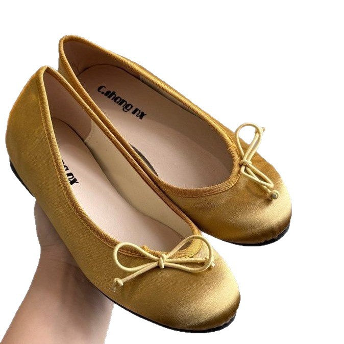 Damen Ballerinas aus satinierter Struktur mit dekorativem Schleifendetail EB