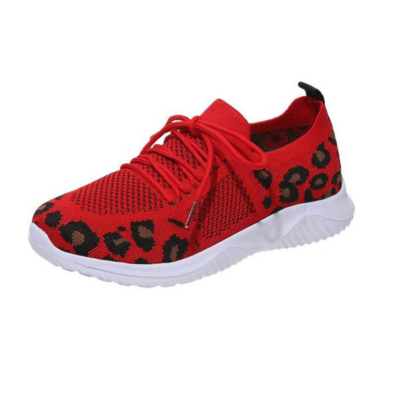 Damen nan atmungsaktiver Strick-Sneaker mit elastischem Einstieg, gepolstertem Komfortfußbett und Animalprint-Fersenbesatz EB