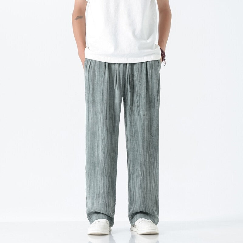 Herren nan weite Leinenhose mit verstellbarem Tunnelzugbund, lässiger Bundfaltenoptik und seitlichen Eingrifftaschen EB