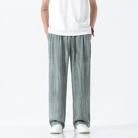 Herren nan weite Leinenhose mit verstellbarem Tunnelzugbund, lässiger Bundfaltenoptik und seitlichen Eingrifftaschen EB