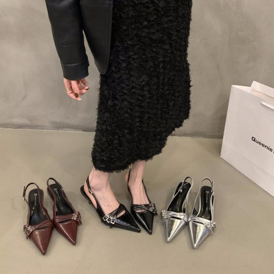 Damen Slingback-Pumps mit schimmerndem Obermaterial und modischen Dekoren EB