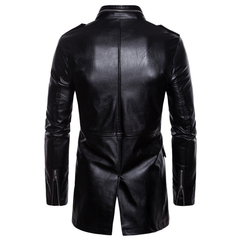 Herren modische Kunstlederjacke mit praktischen Taschen und asymmetrischem Reißverschluss EB
