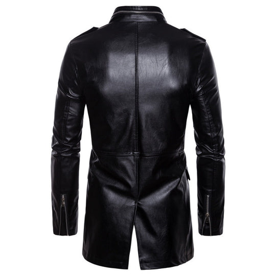 Herren modische Kunstlederjacke mit praktischen Taschen und asymmetrischem Reißverschluss EB