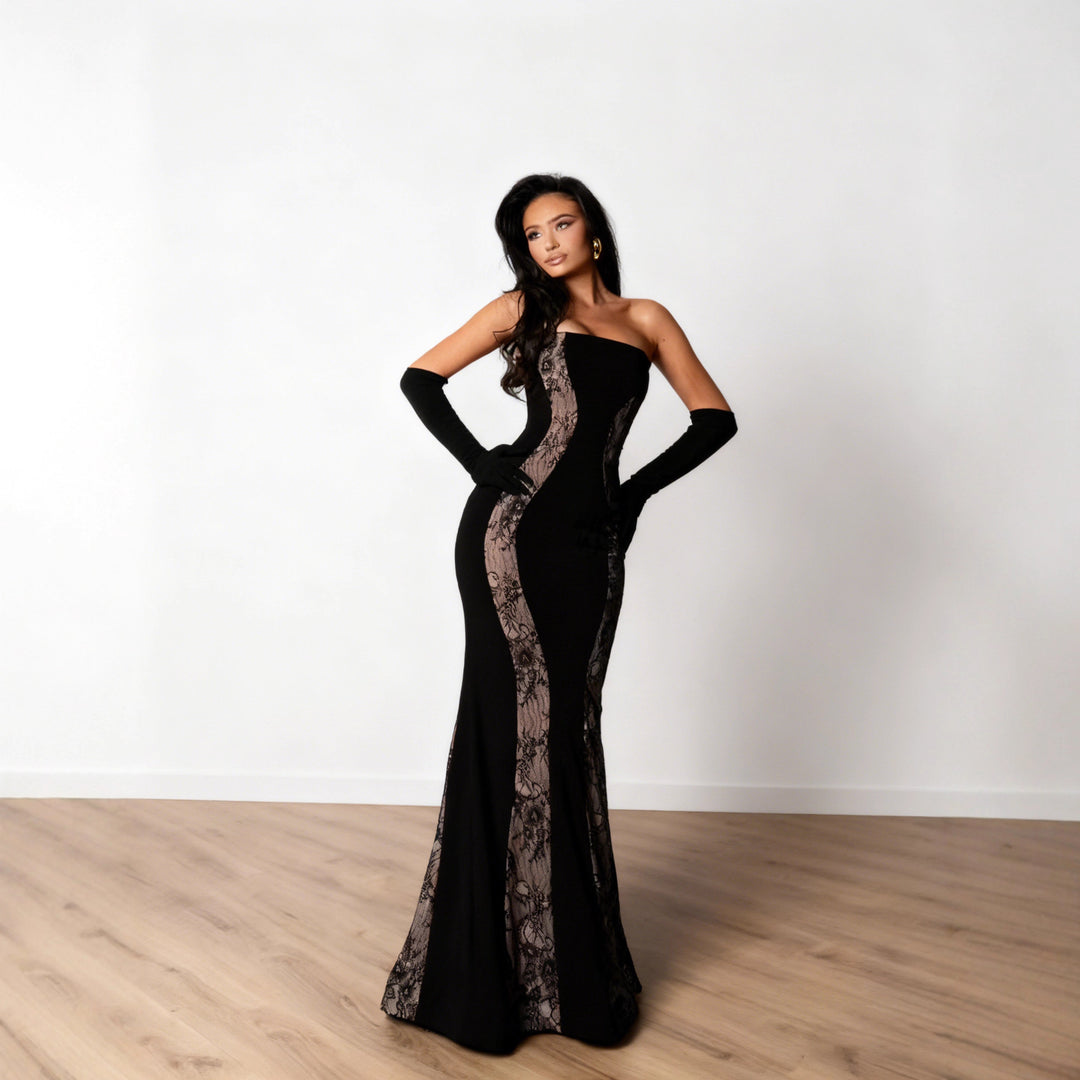 Damen Abendkleid mit luxuriösem Schnitt und edlen Spitzen-Elementen EB